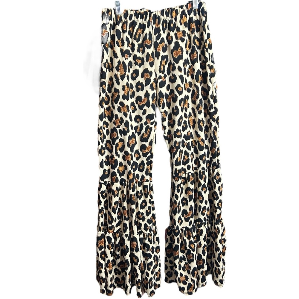 PARK AVENUE | Leopard Print Pull On Bell Bottom Flare Pants Size XL High Waisted